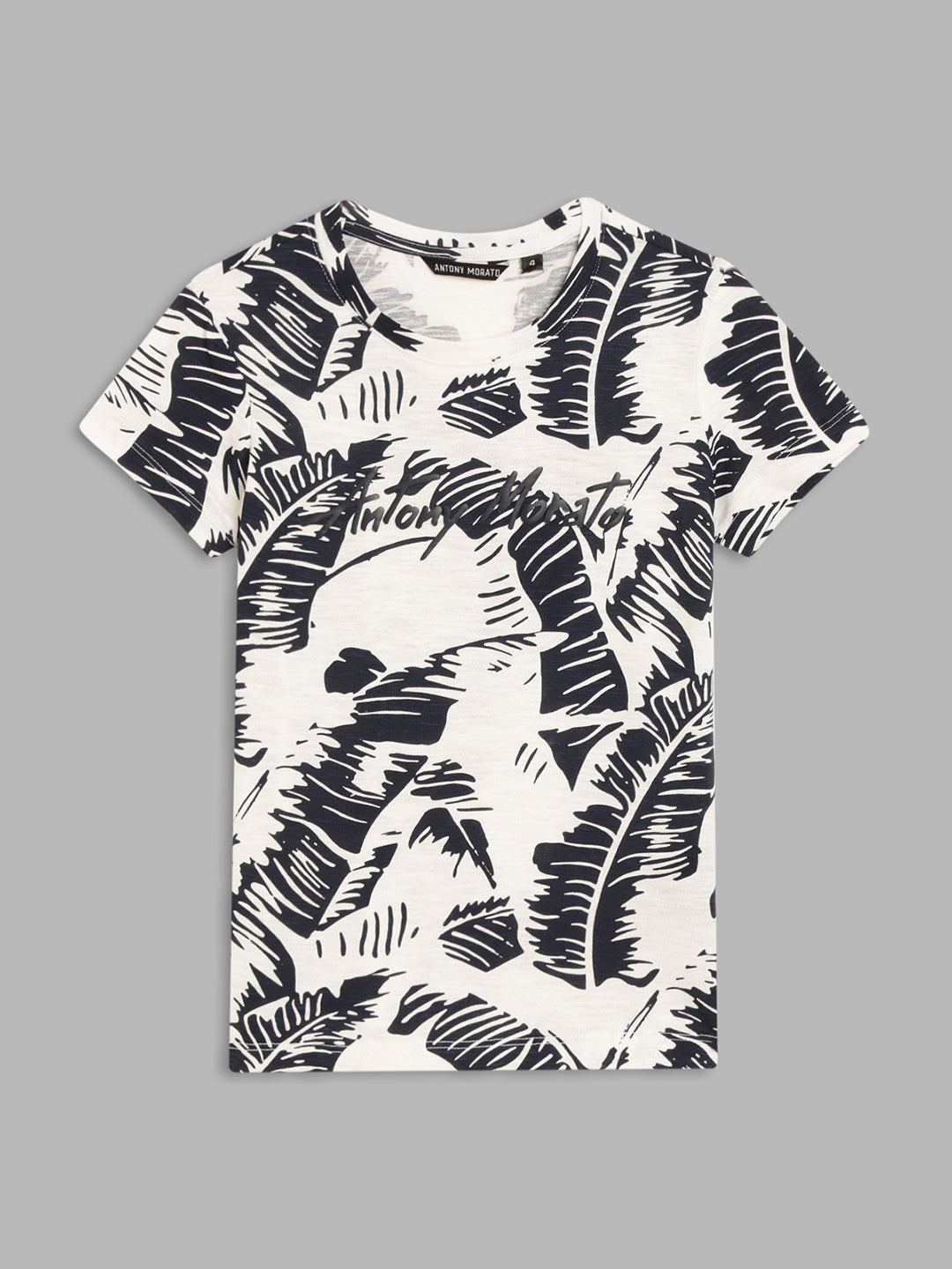 Antony Morato Boys White  Black Printed Tropical T-shirt