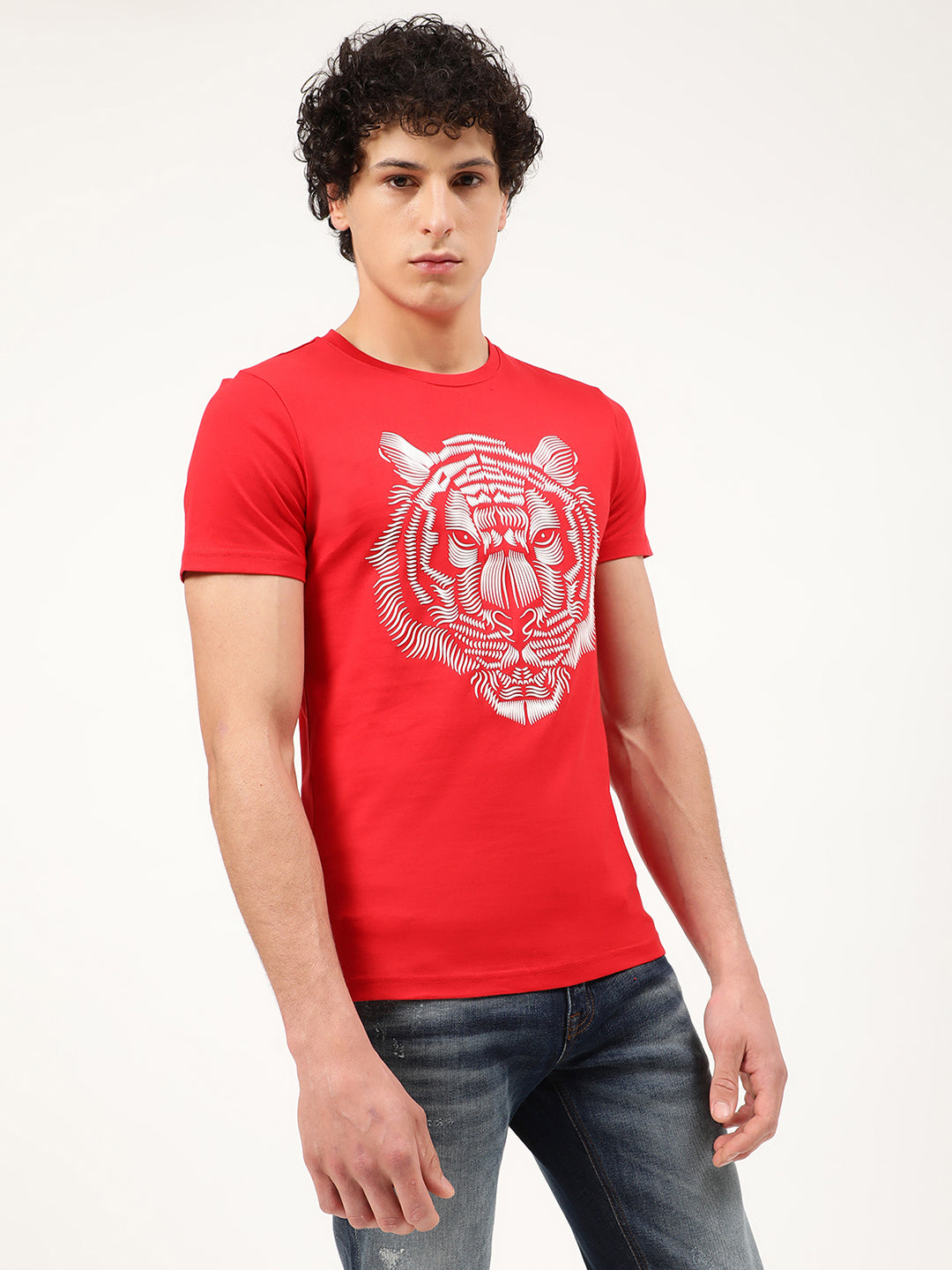 Antony Morato Men Red Printed Slim Fit Pure Cotton T-shirt