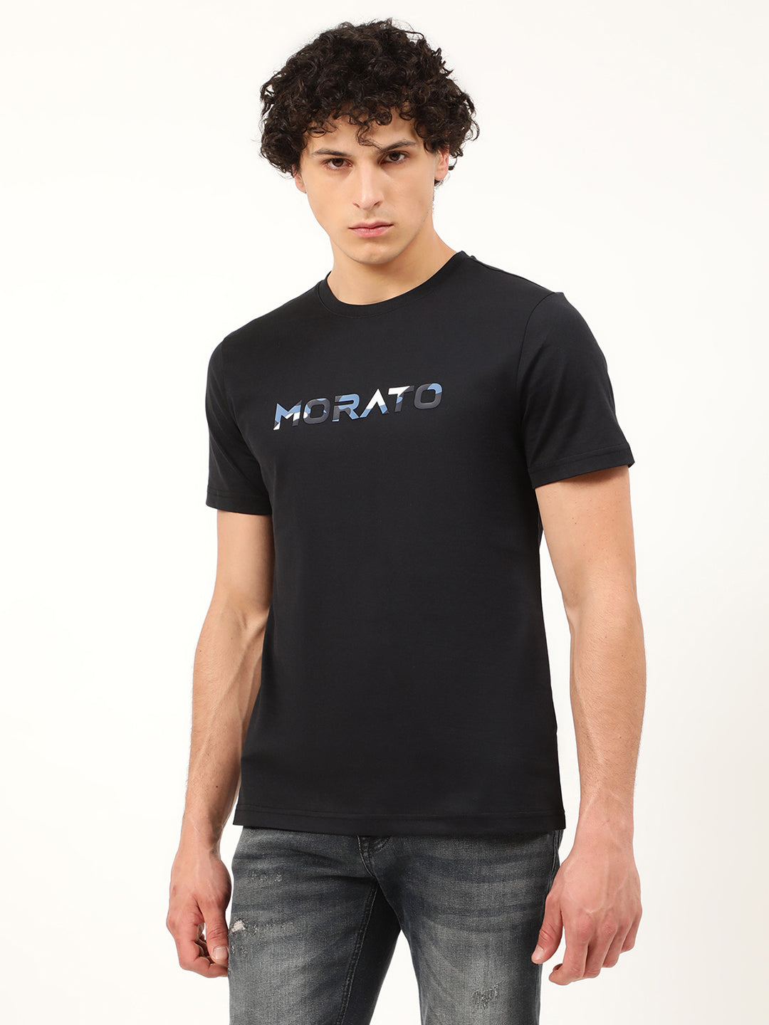 Antony Morato Men Blue Typography Printed Cotton Slim Fit T-shirt