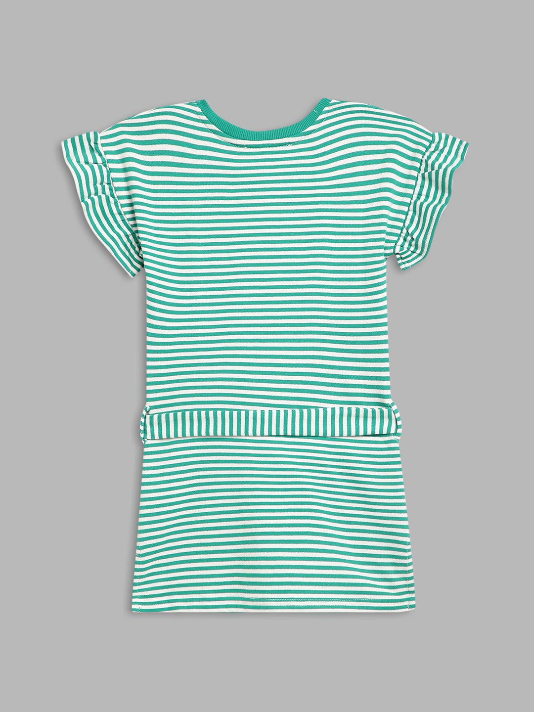 Elle Kids Girls Green Striped Round Neck Dress