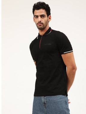 Antony Morato Men Black Cotton Solid Polo Collar Slim Fit T-shirt