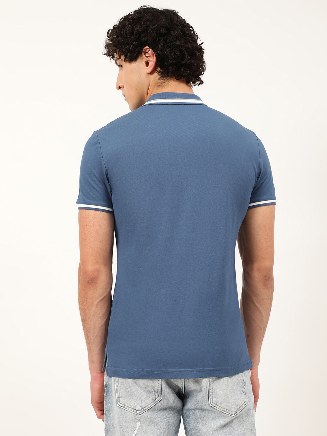 Antony Morato Men Blue Polo Collar Cotton Slim Fit T-shirt