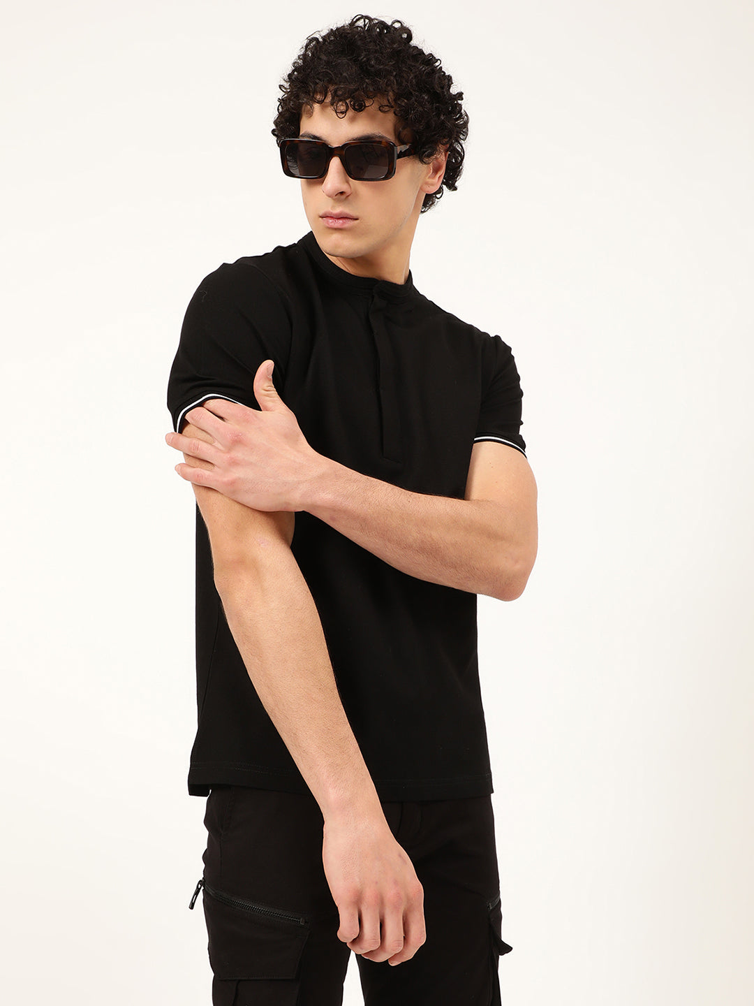 Antony Morato Men Black Polo Collar Slim Fit T-shirt