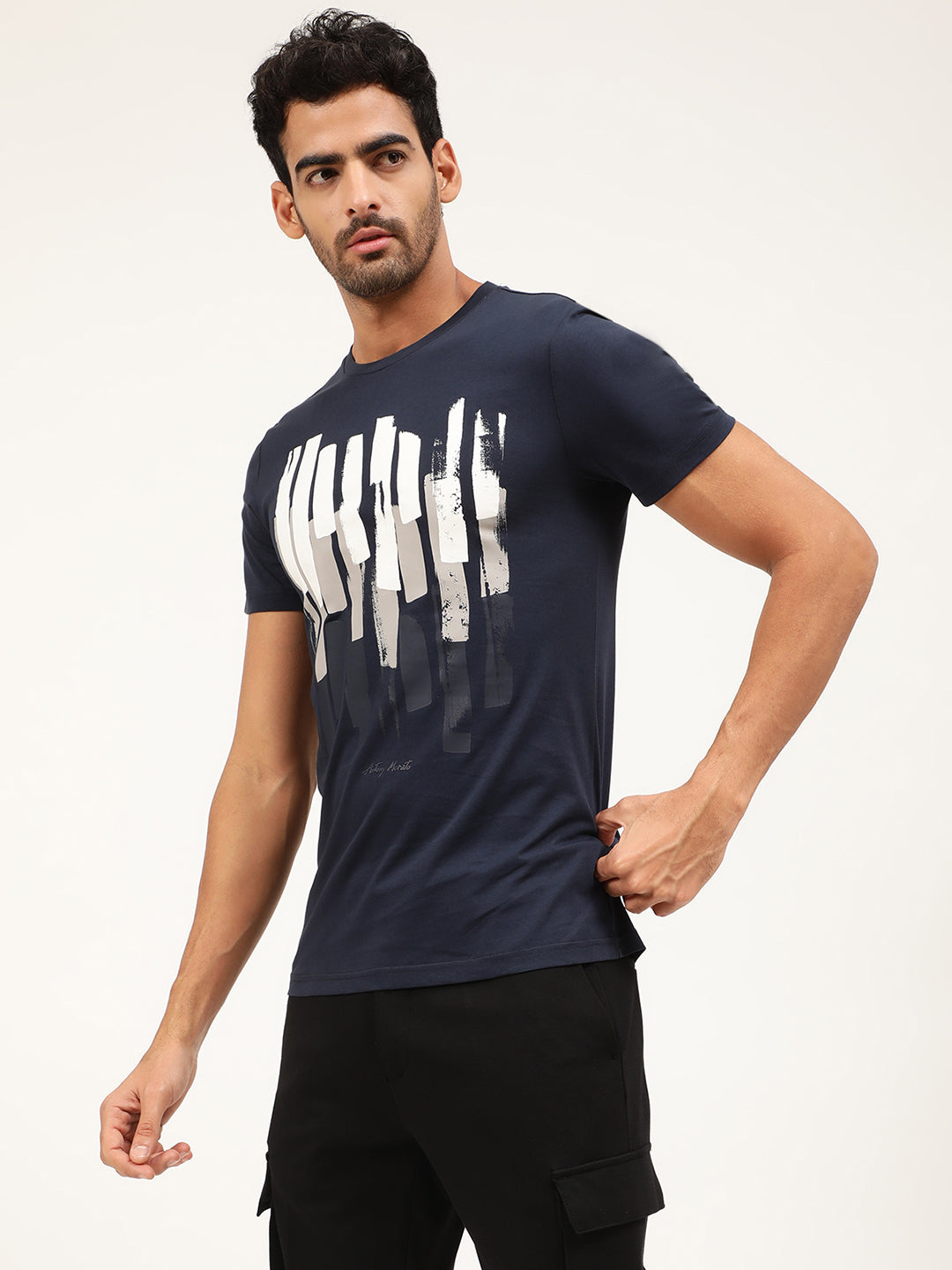 Antony Morato Navy Blue Printed Slim Fit T-Shirt