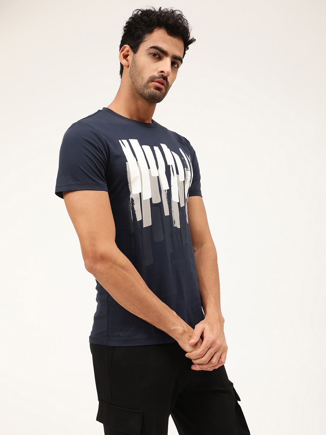 Antony Morato Men Navy Blue Cotton Printed Slim Fit T-shirt