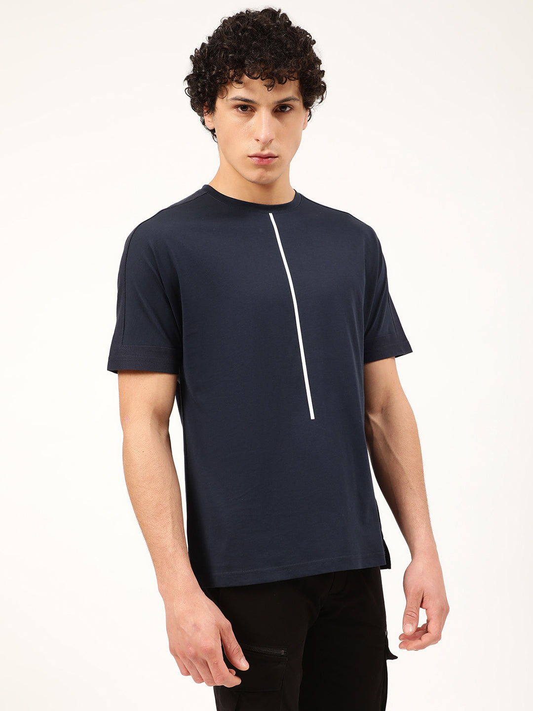 Antony Morato Men Navy Blue High Neck Slim Fit T-shirt