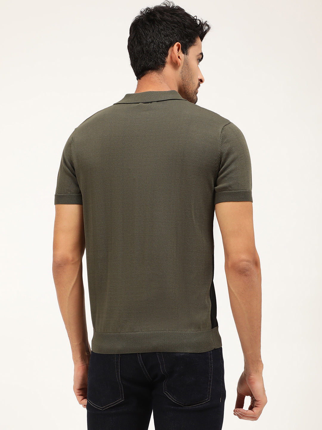 Antony Morato Men Olive Green  White Colourblocked Pullover