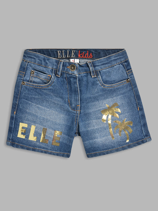 Elle Kids Girls Blue Solid Regular Fit Shorts