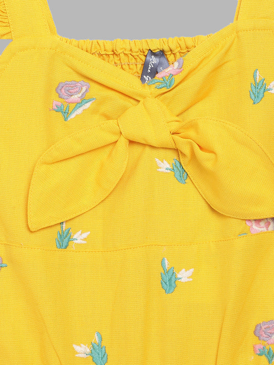 Blue Giraffe Girls Yellow Embroidered V Neck Playsuit