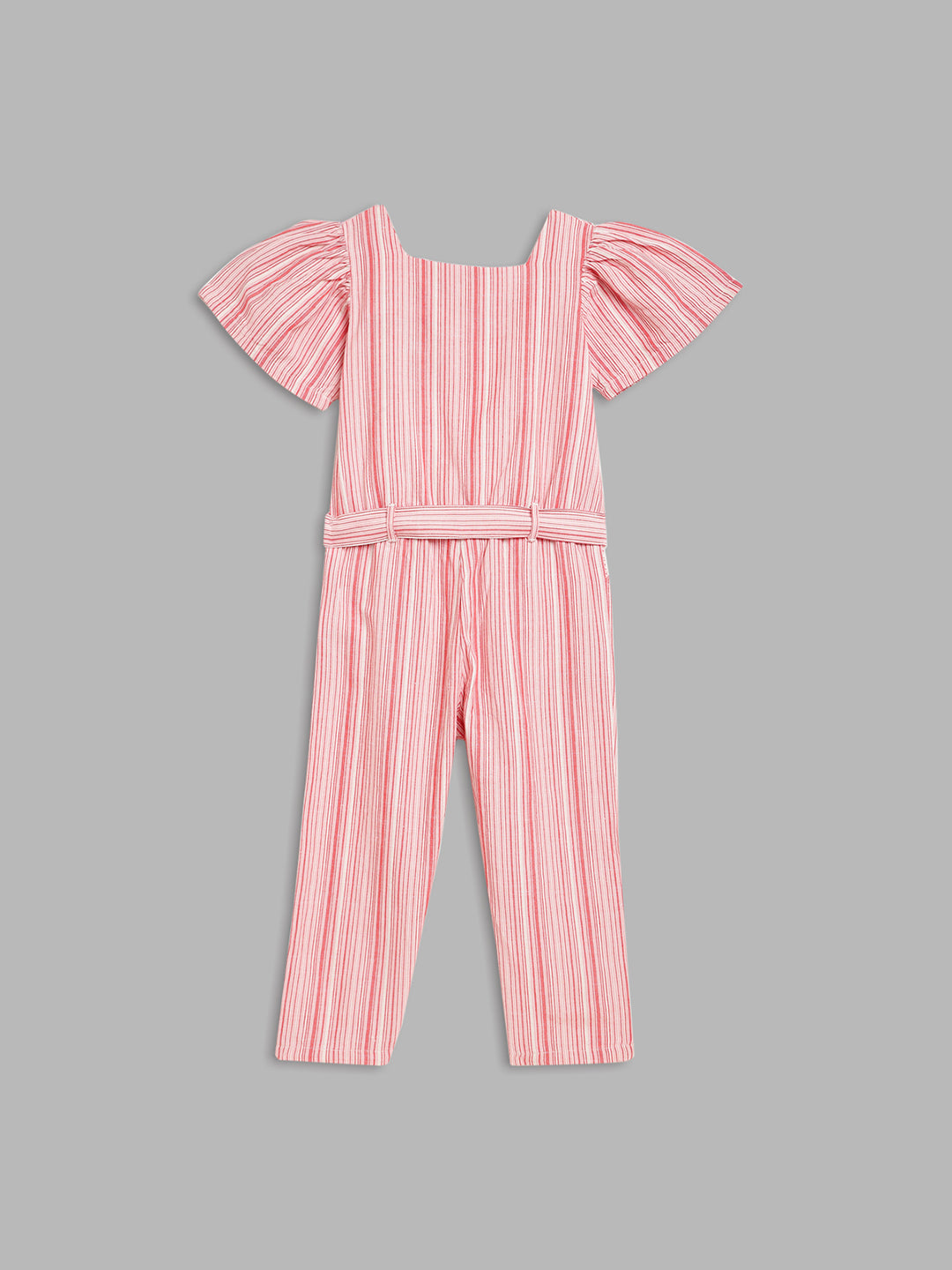 Elle Kids Girls Red Striped Square Neck Jumpsuit