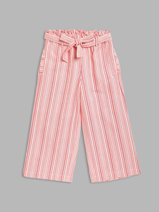 Elle Kids Girls Red Striped Straight Fit Trouser