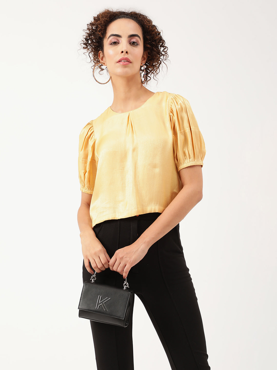 Centre Stage Women Yellow Solid Round Neck Top