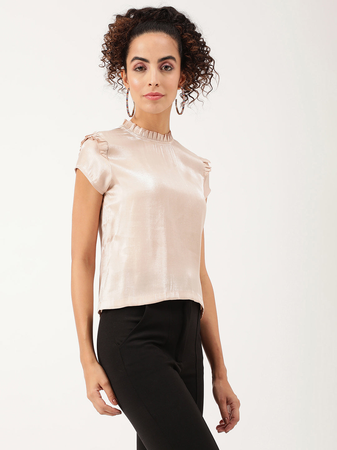 Centre Stage Women Beige Solid Round Neck Top