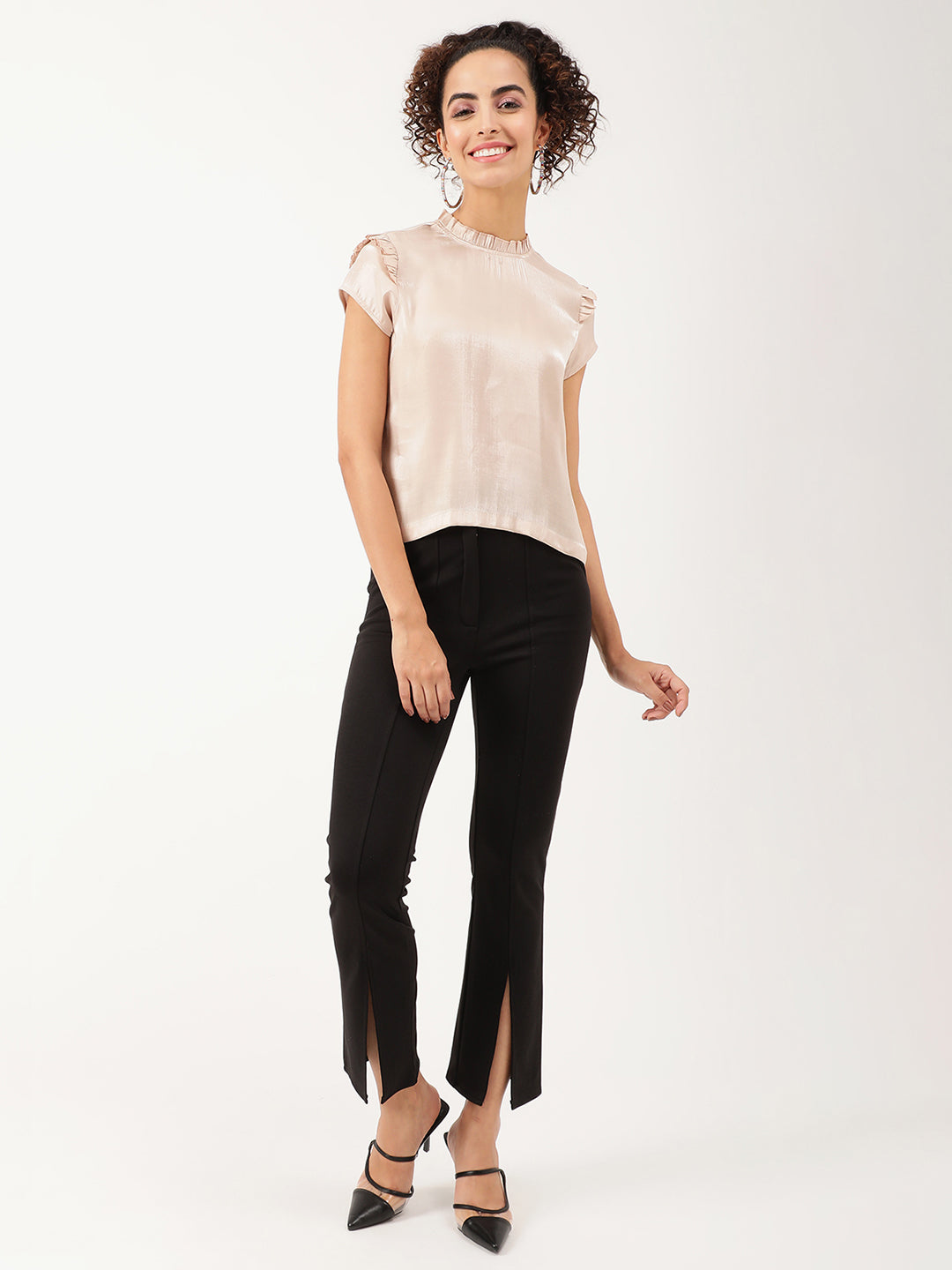 Centre Stage Women Beige Solid Round Neck Top