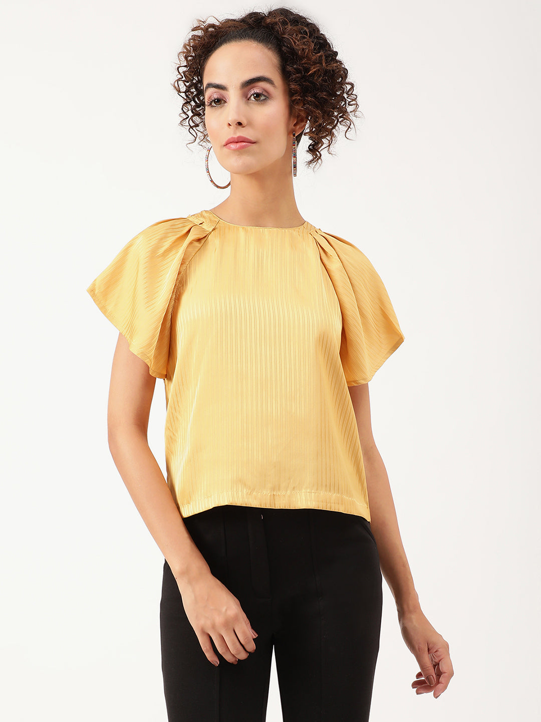 Centre Stage Women Yellow Striped Round Neck Top