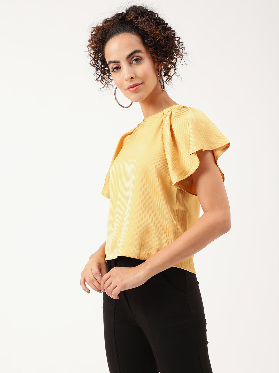 Centre Stage Women Yellow Striped Round Neck Top