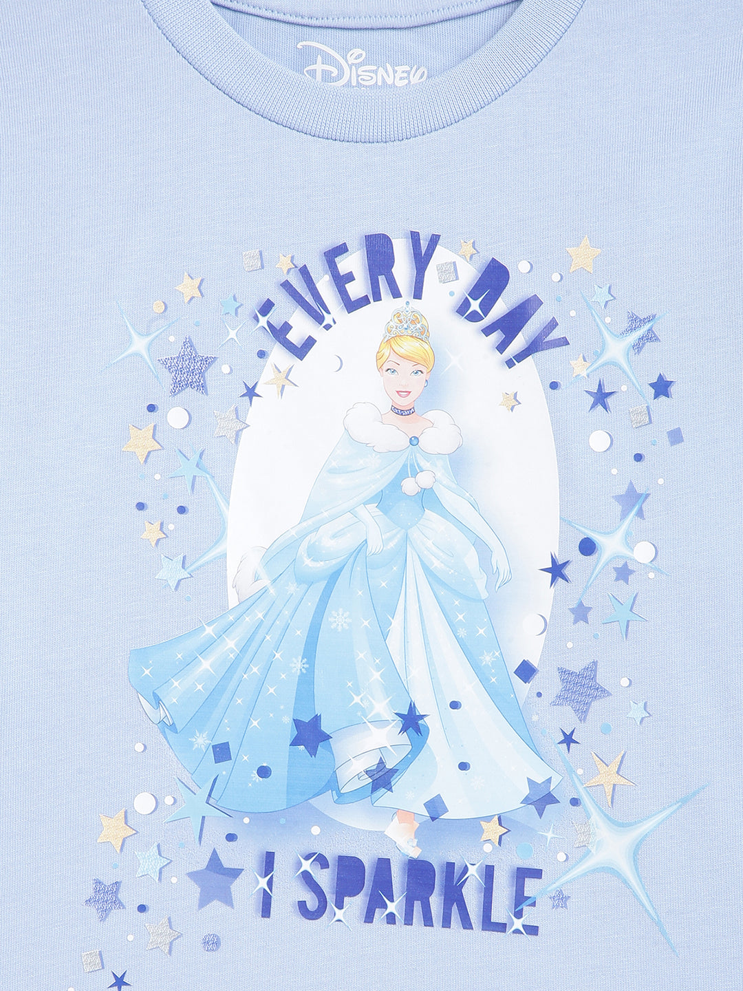 Blue Giraffe Kids Blue Printed Disney Princess Regular Fit T-Shirt