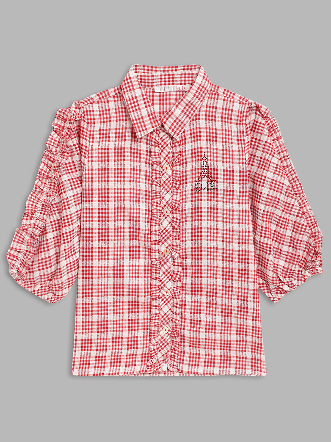 Elle Kids Girls Red Checked Collar Top