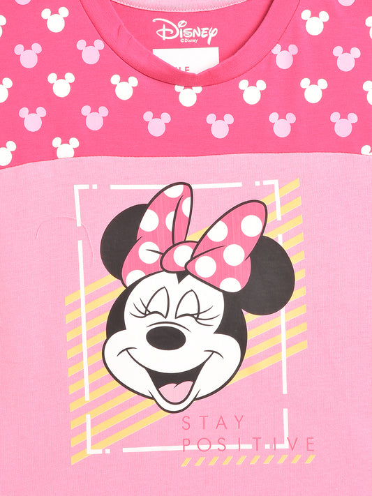 Blue Giraffe Kids Pink Printed Mickey Regular Fit T-Shirt