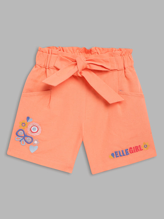 Elle Kids Girls Orange Solid Regular Fit Shorts