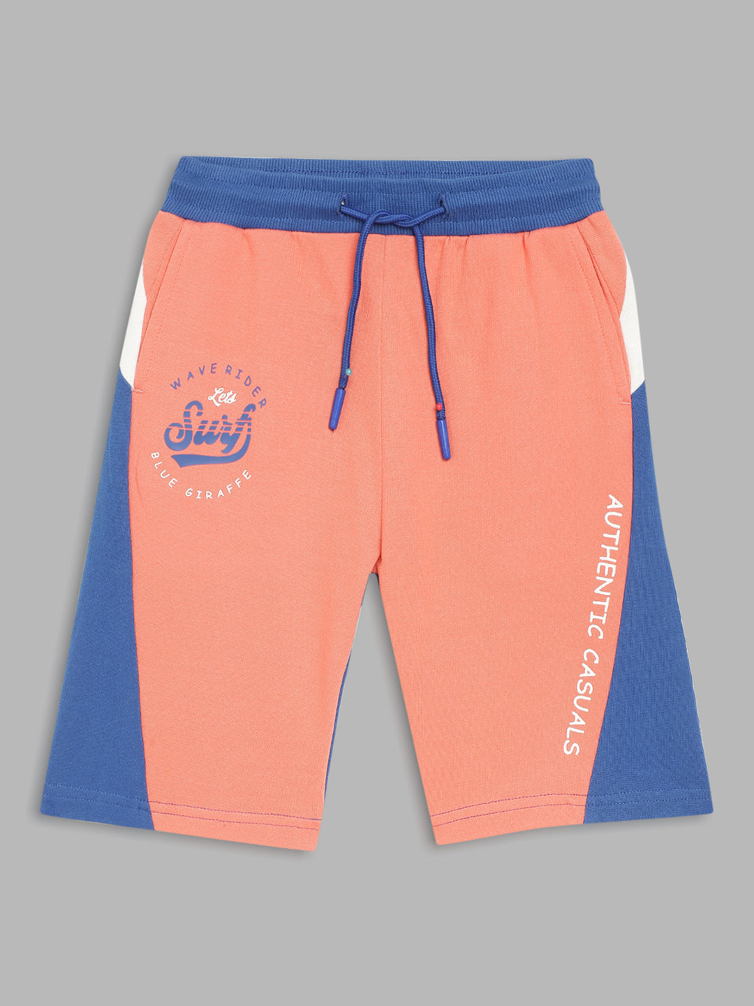 Blue Giraffe Boys Peach Printed Regular Fit Shorts