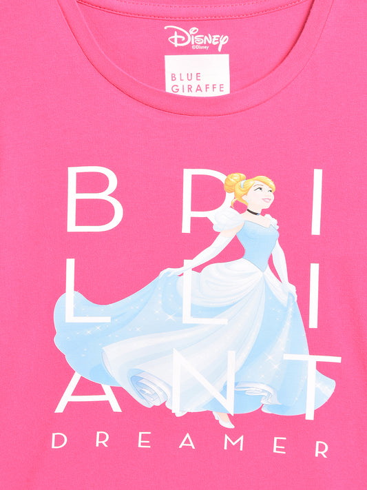 Blue Giraffe Kids Pink Printed Disney Princess Regular Fit T-Shirt