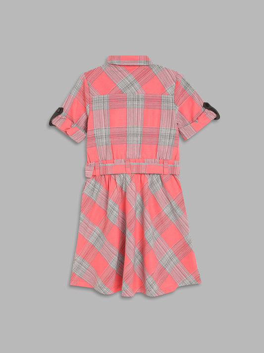 Elle Kids Girls Black Checked Round Neck Dress