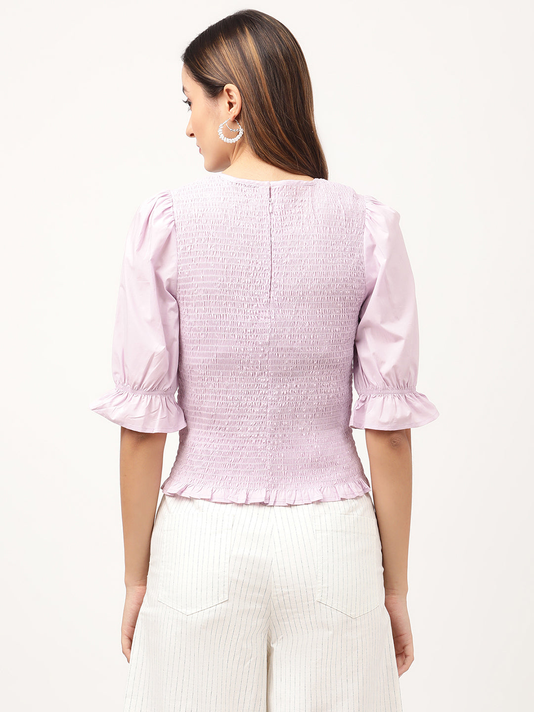 Elle Women Lilac Solid Round Neck Top
