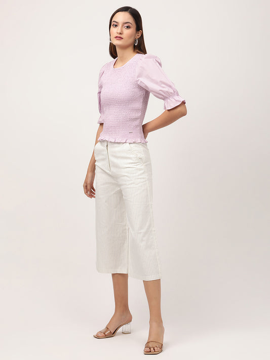 Elle Women Lilac Solid Round Neck Top