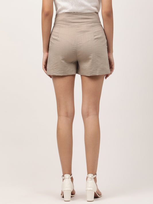 Centre Stage Women Beige Solid Regular Fit Shorts
