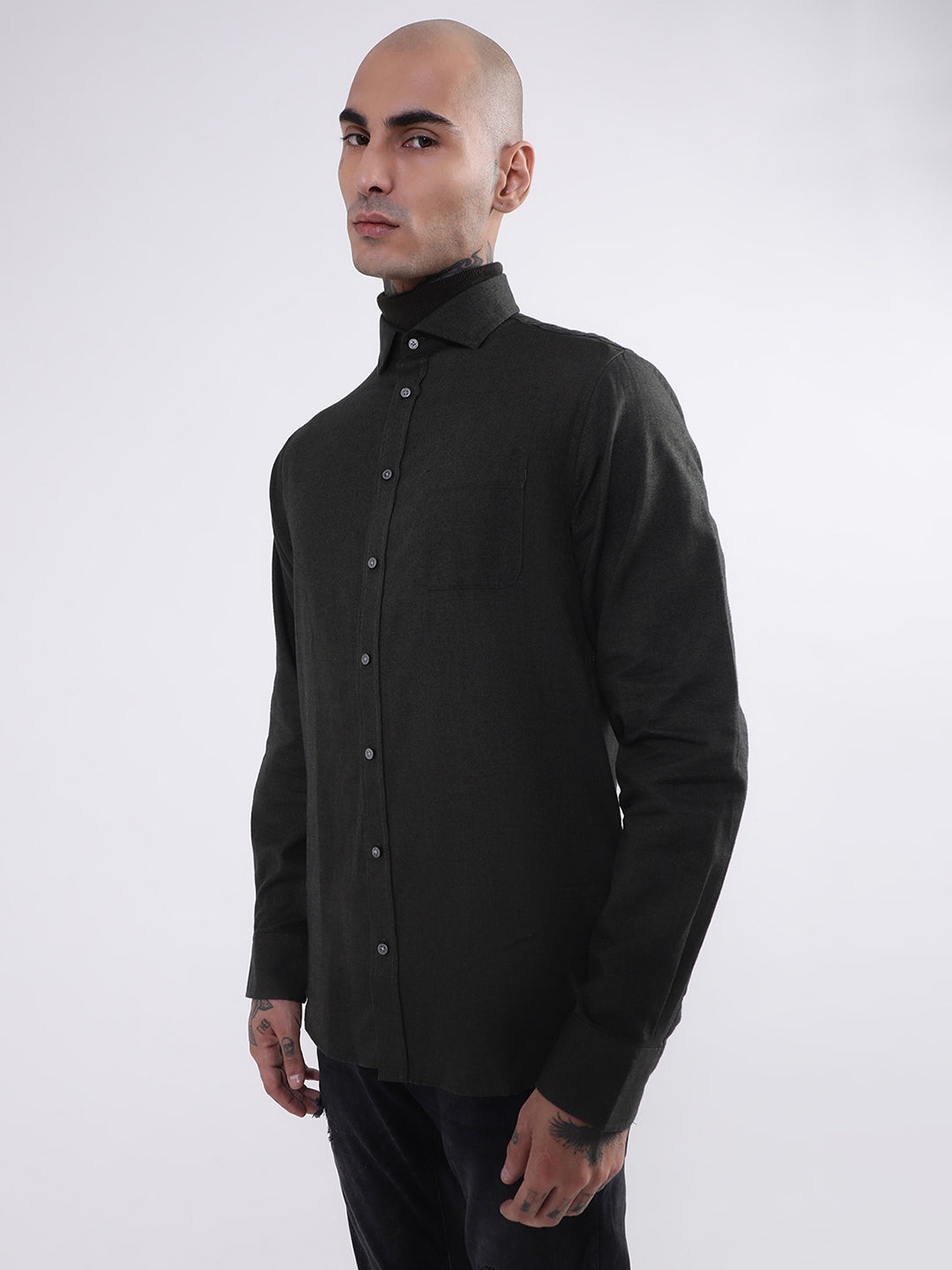 Bruun & Stengade Mens Dark Green Solid Shirt