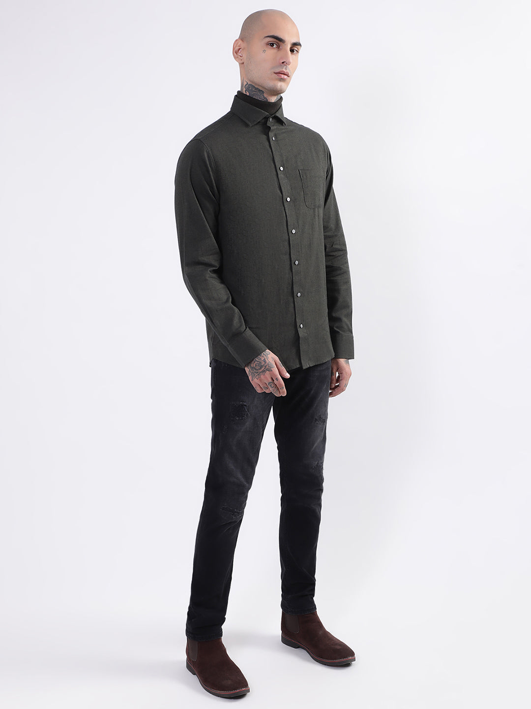 Bruun & Stengade Mens Dark Green Solid Shirt