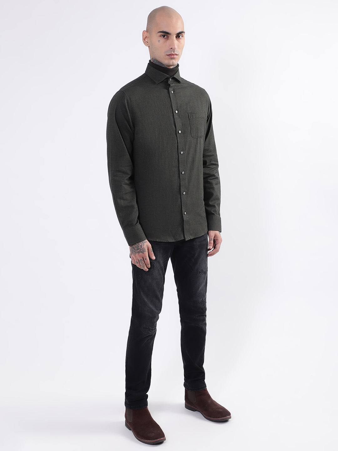 Bruun & Stengade Mens Dark Green Solid Shirt