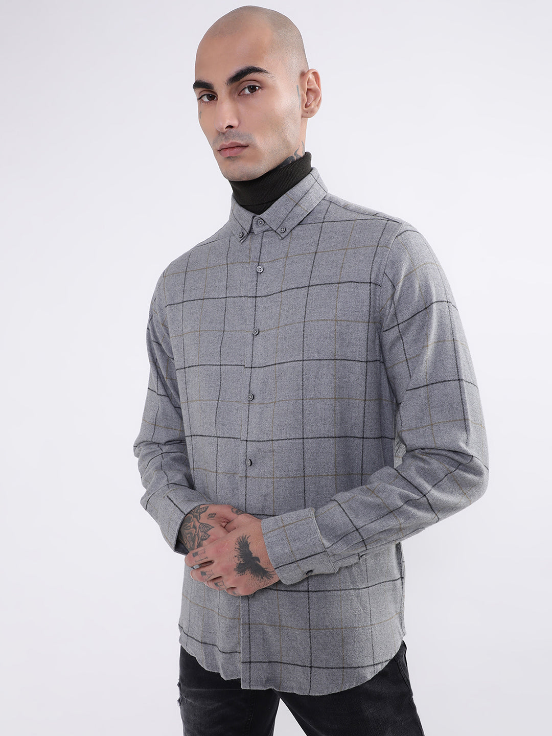 Bruun & Stengade Mens Grey Checkered Shirt