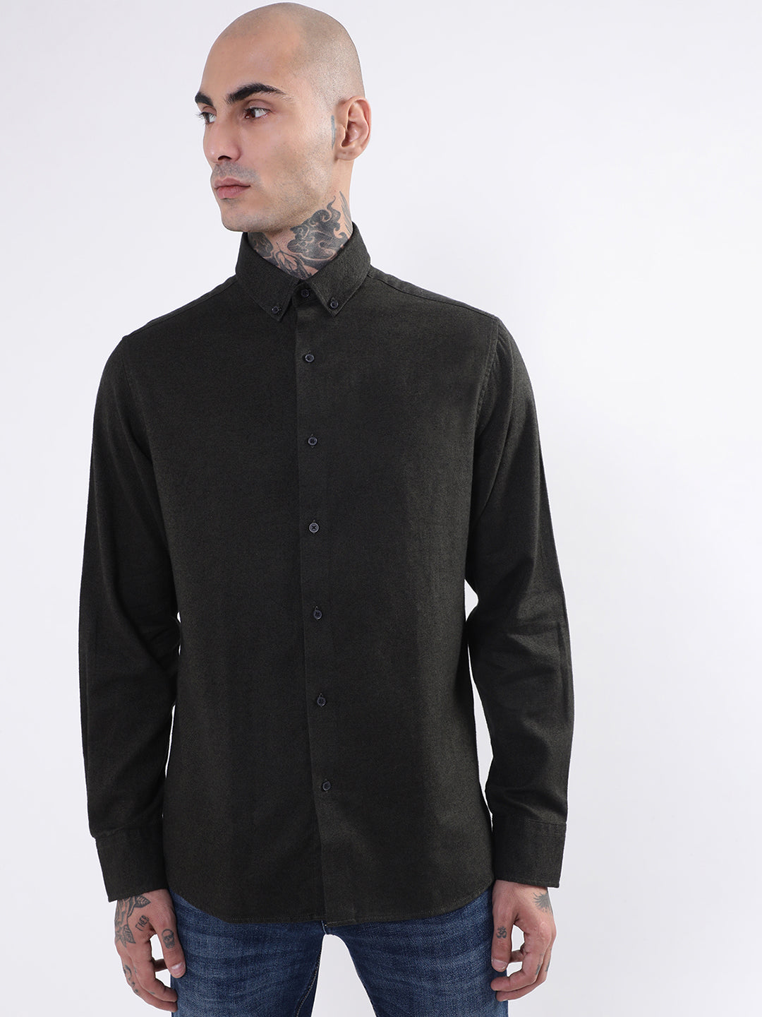 Bruun & Stengade Mens Dark Green Solid Shirt