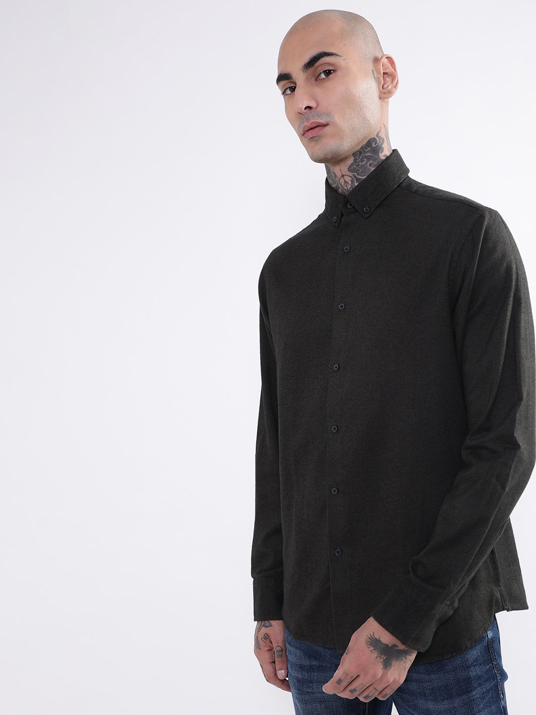 Bruun & Stengade Mens Dark Green Solid Shirt