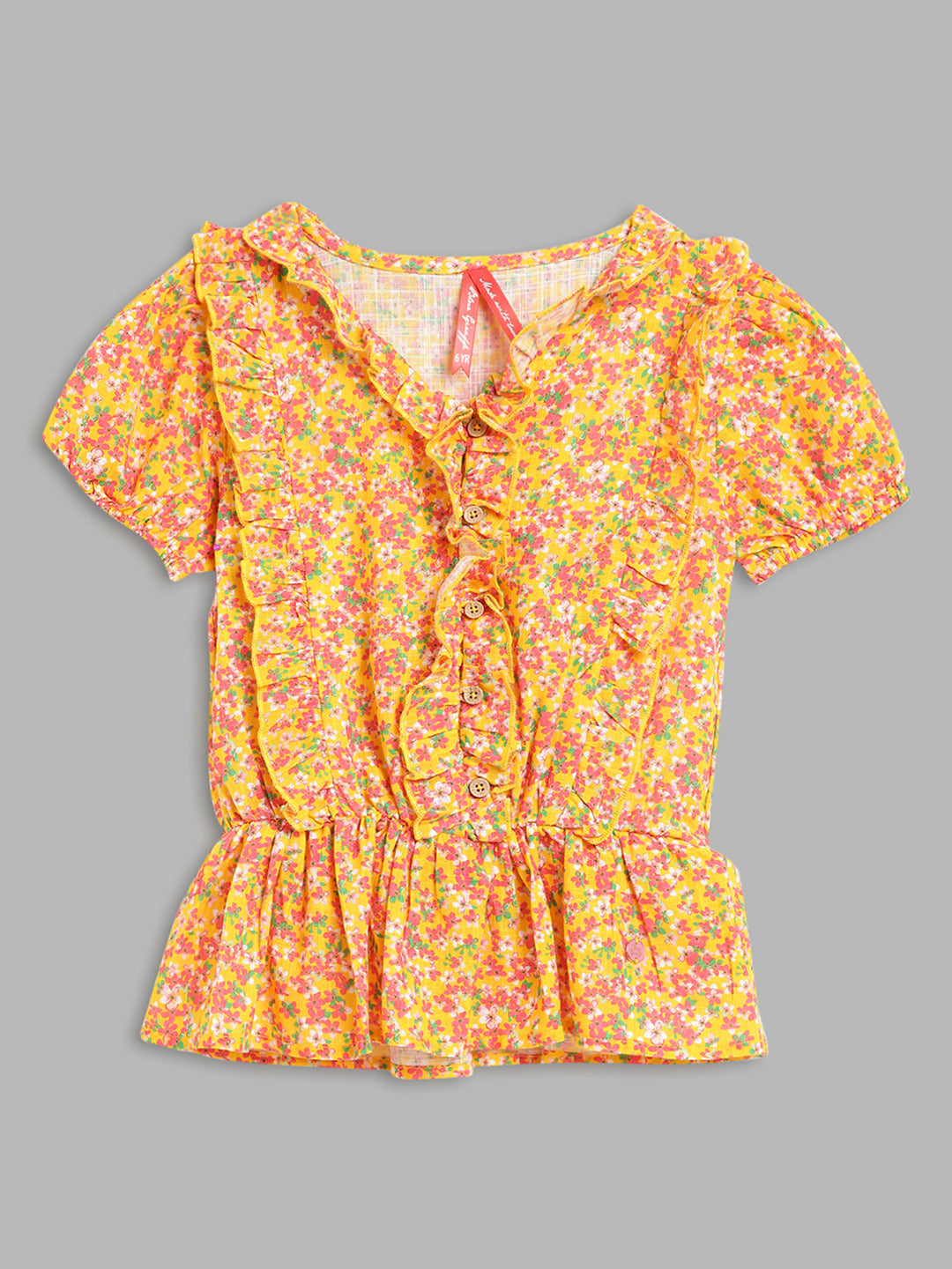 Blue Giraffe Girls Yellow Printed V Neck Top