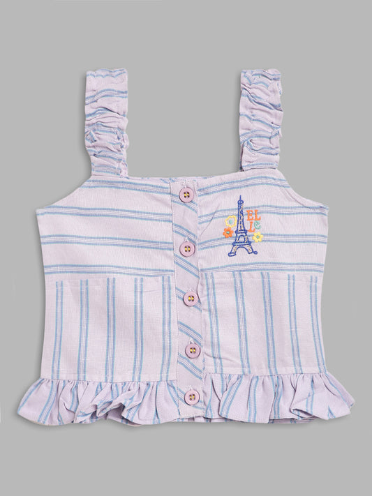 Elle Kids Girls Lilac Striped Square Neck Top