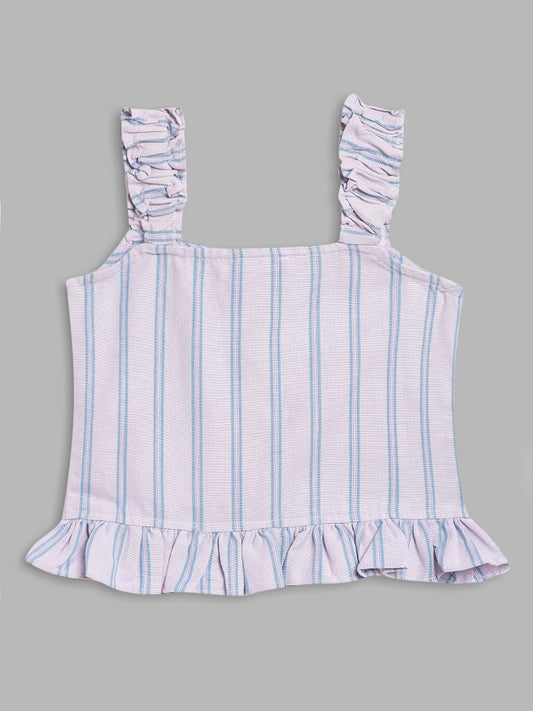 Elle Kids Girls Lilac Striped Square Neck Top
