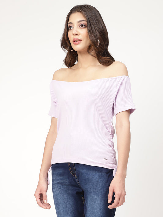 Elle Purple Striped Slim Fit Top