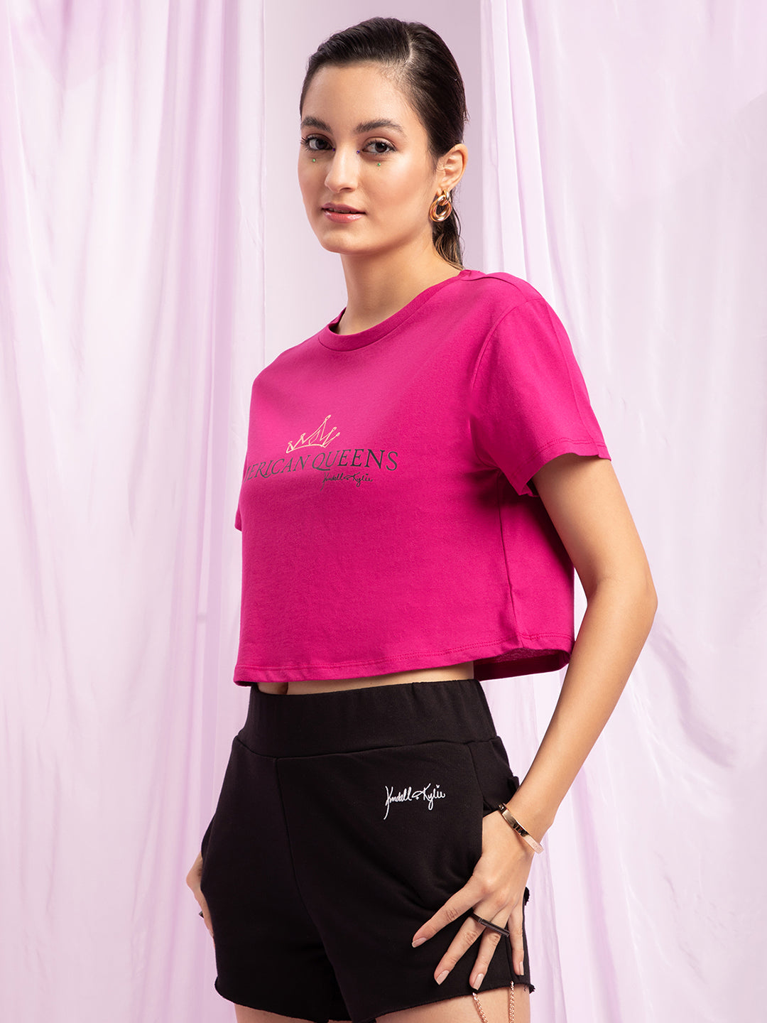 Kendall + Kylie Fucshia Printed Loose Fit T-Shirt