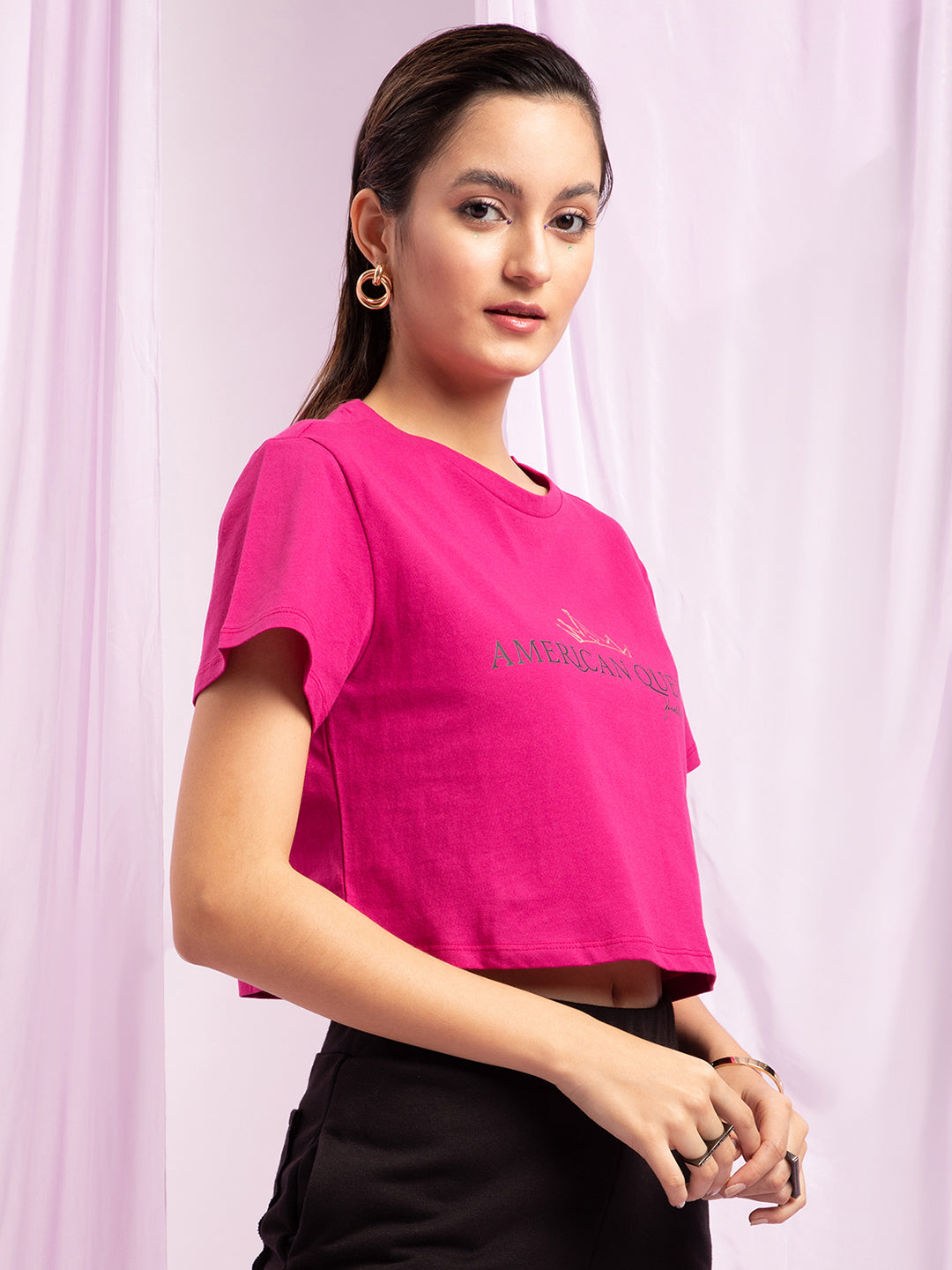 Kendall + Kylie Fucshia Printed Loose Fit T-Shirt