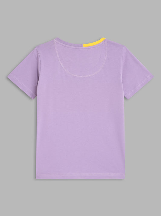 Blue Giraffe Boys Lilac Colour Blocked Round Neck TShirt