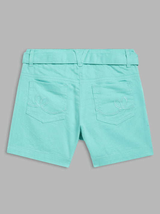 Elle Kids Girls Green Solid Regular Fit Shorts