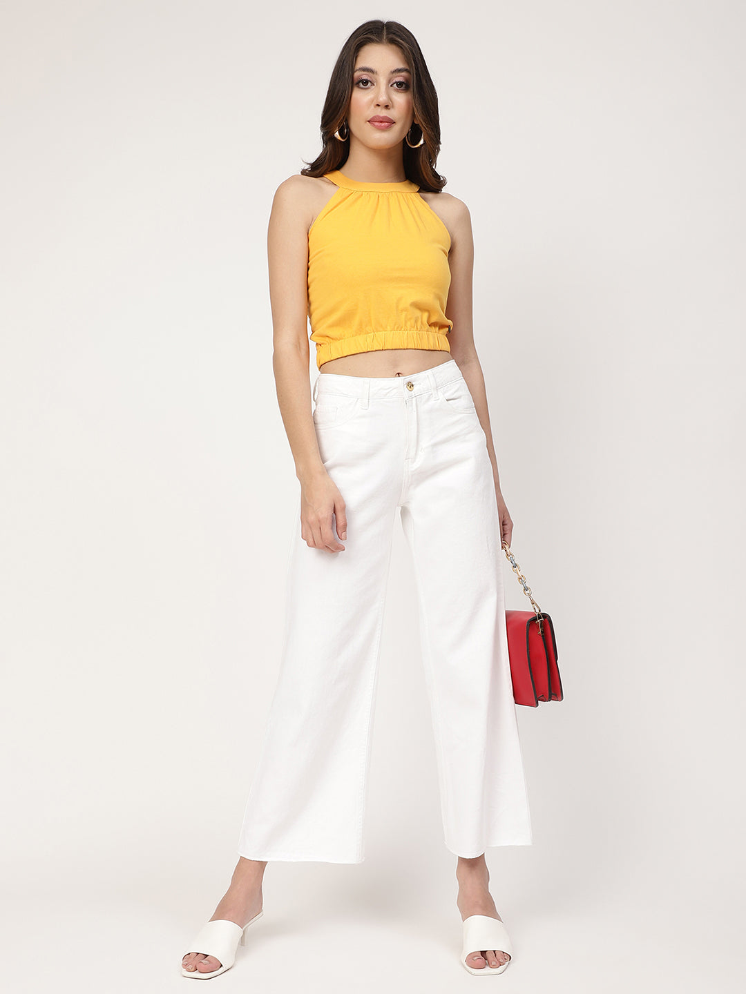 Elle Yellow Slim Fit Crop Top