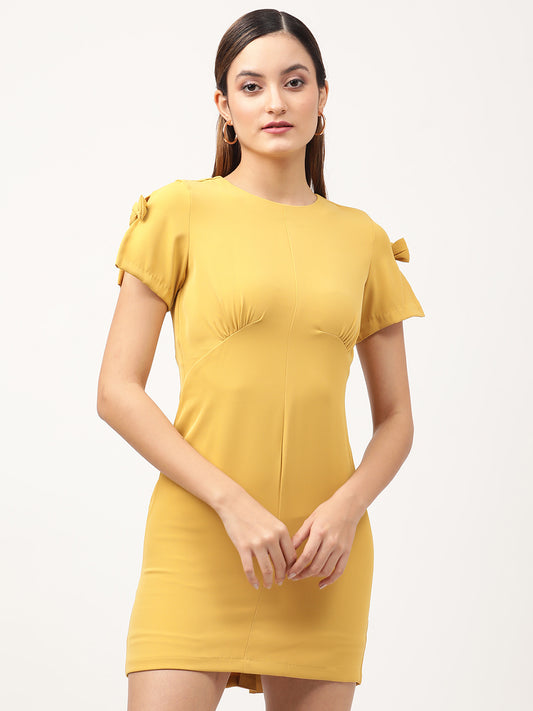 Centre Stage Women Yellow Solid Round Neck Dress