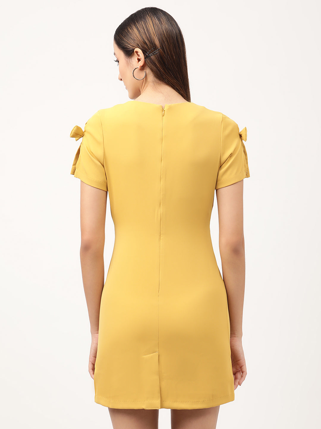 Centre Stage Women Yellow Solid Round Neck Dress