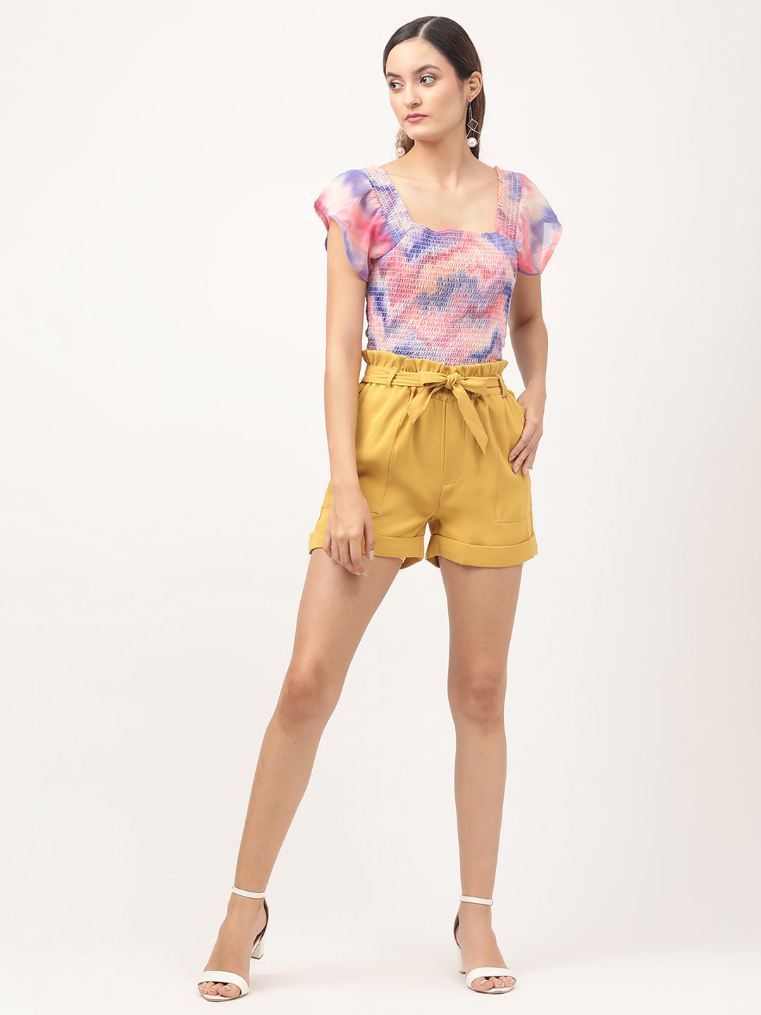 Shop Centre Stage Women Yellow Solid Loose Fit Shorts Online