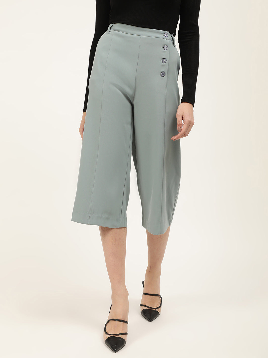 Centre Stage Women Sea Green Solid Regular Fit Trouser