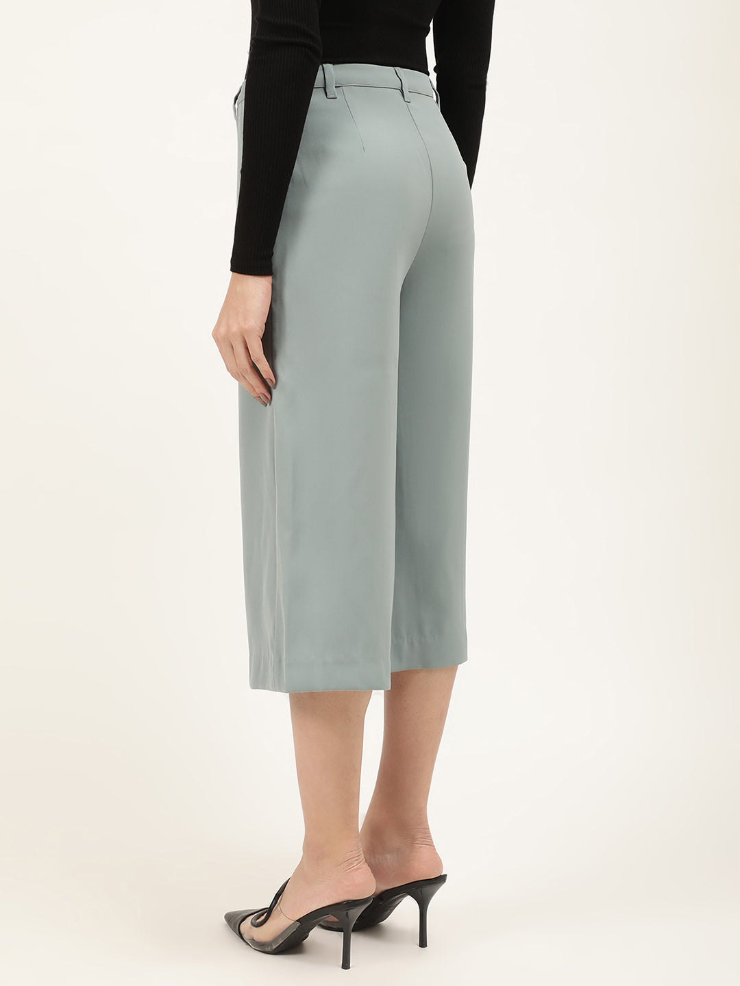 Centre Stage Women Sea Green Solid Regular Fit Trouser